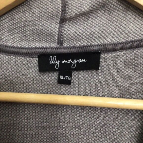 LONG duster long sweater Cardigan Robe plaid grey white pockets XL - Picture 10 of 14